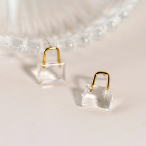 Daisy Crystal Glass Clear Pad Lock Acrylic Stud Earrings