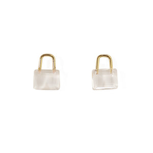 Daisy Crystal Glass Clear Pad Lock Acrylic Stud Earrings